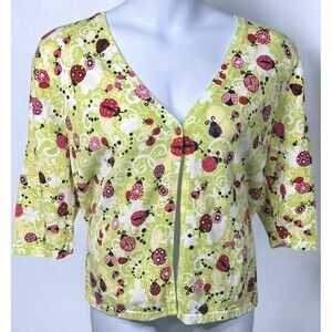 CJ Banks Ladybug Cardigan Women's Size 2X One Button 3/4 Sleeves Office Casual